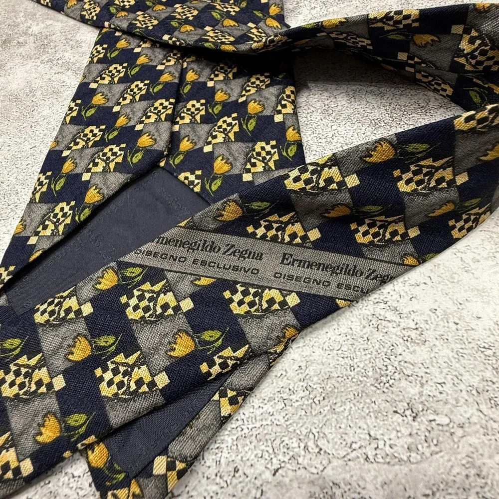 Ermenegildo Zegna Silk Tie Mens One Size Blue Floral Made‎ In Italy Necktie